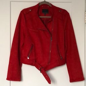 Banana Republic Red Faux Suede Moto Jacket